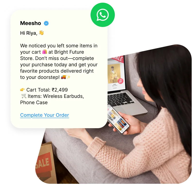 E-commerce abandoned cart message example on mobile