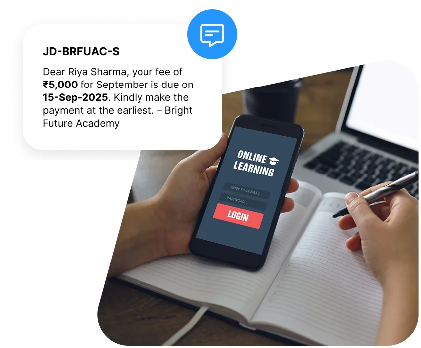 Education fee reminder message example on mobile